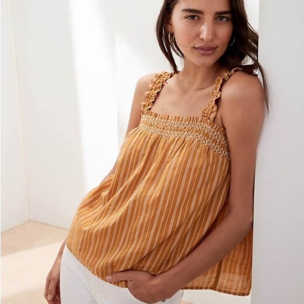 Banana Republic Gold Smocked Ruffled Tank Top, Size L